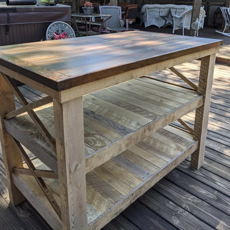 Rustic Kitchen Island with Shelves