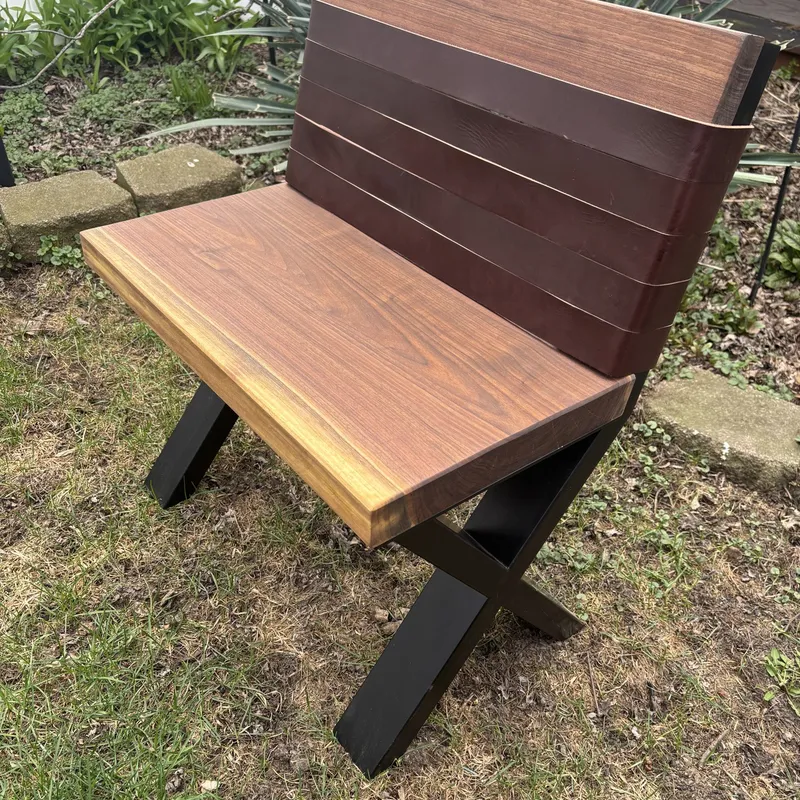 Walnut and Leather Bench